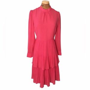 Warehouse Fuchsia Long Sleeve Pleated Fit & Flare Dress